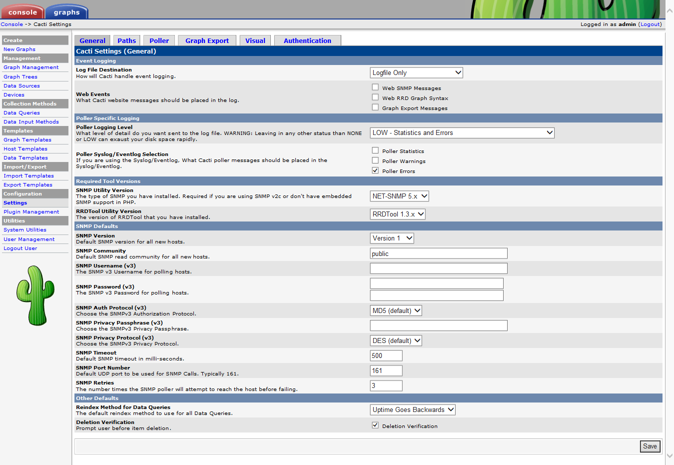 Console -  Cacti Settings1